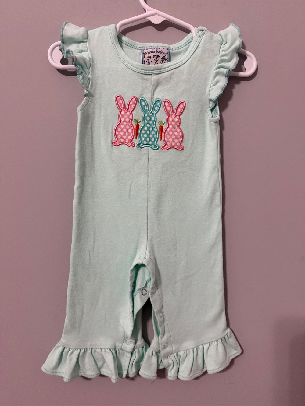 Ruffle Mint Bunny Romper -Size 9 months Jumpsuit